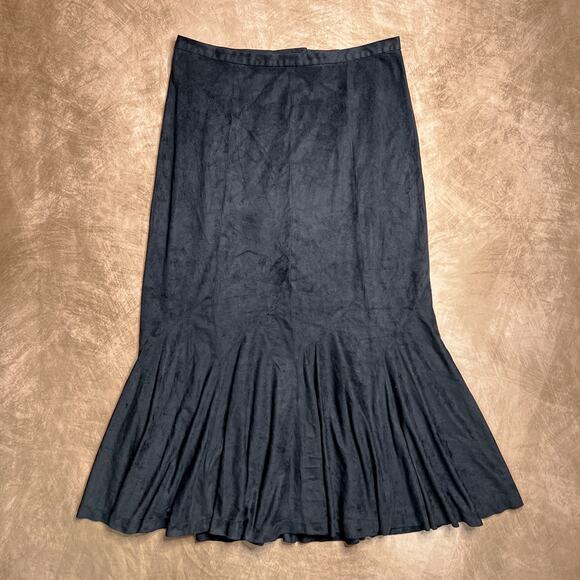 Vintage 90s April Cornell Black Soft Shell Maxi Trumpet Skirt Pleated Whimsigoth - Picture 1 of 5
